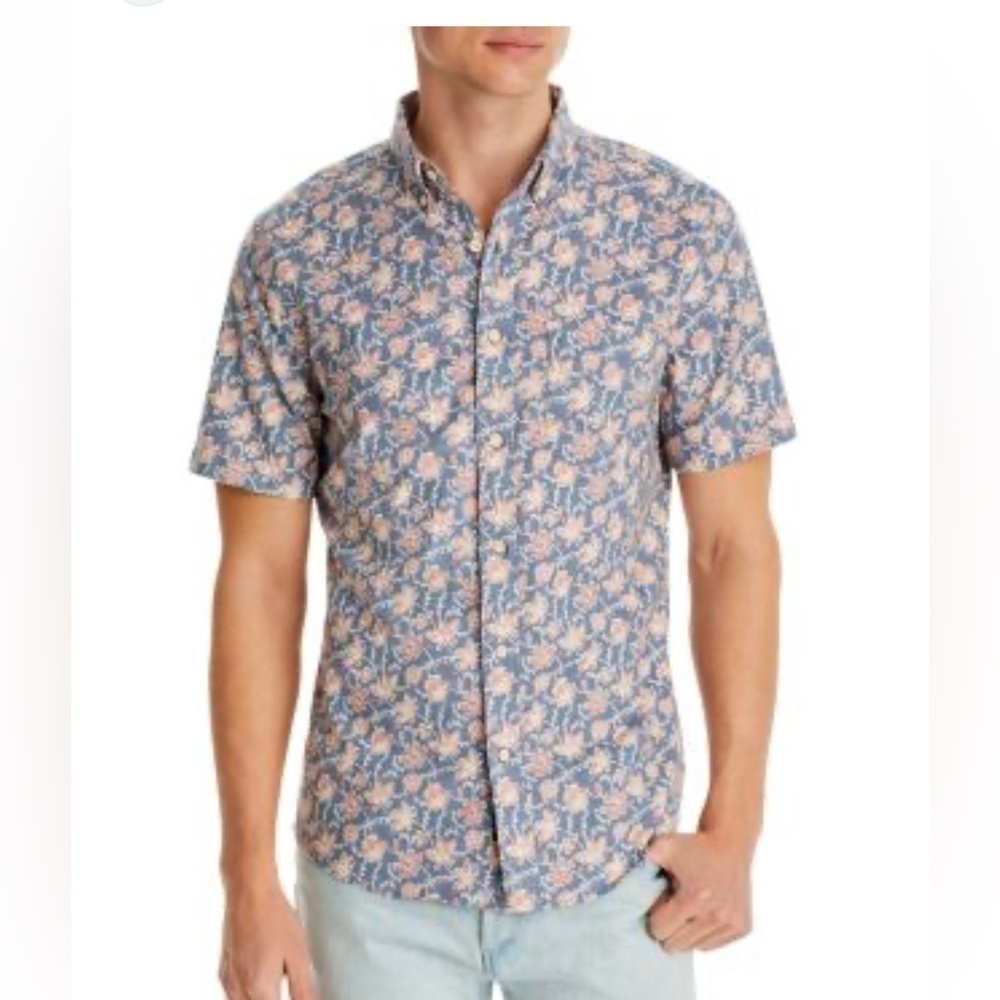 NWT Faherty floral faded Breeze Shirt Batik XL Hemp blend